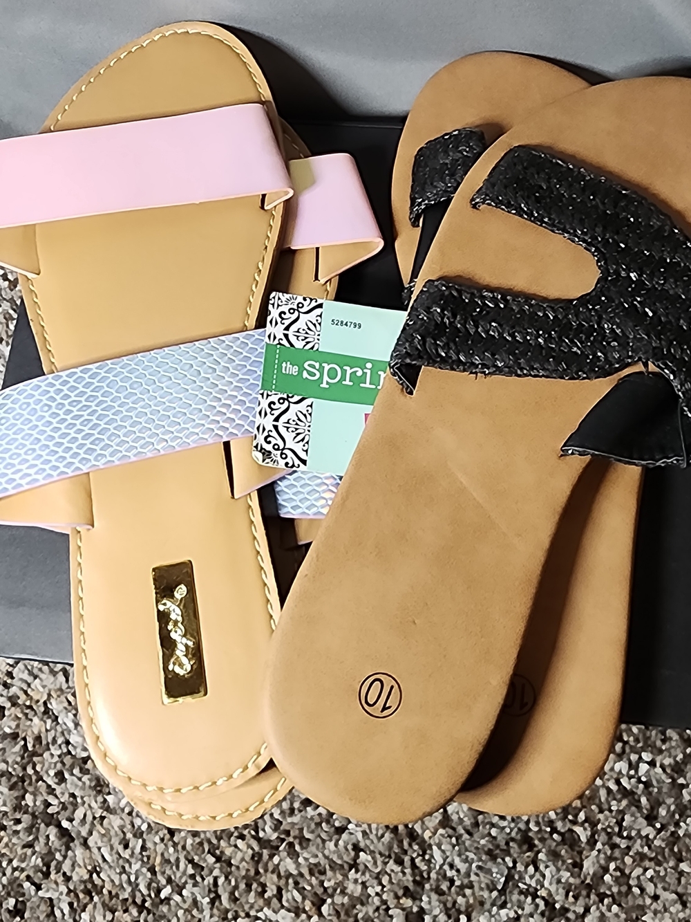 Qupid Flat Sandal Duo with Iridescent Pink-Blue Strap and Black Woven Pair